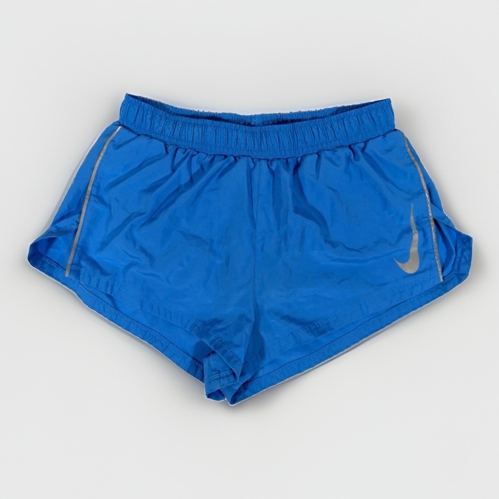 Nike Women's Blue Solid Running Shorts Size M 3" Drawstring Elastic Waist
